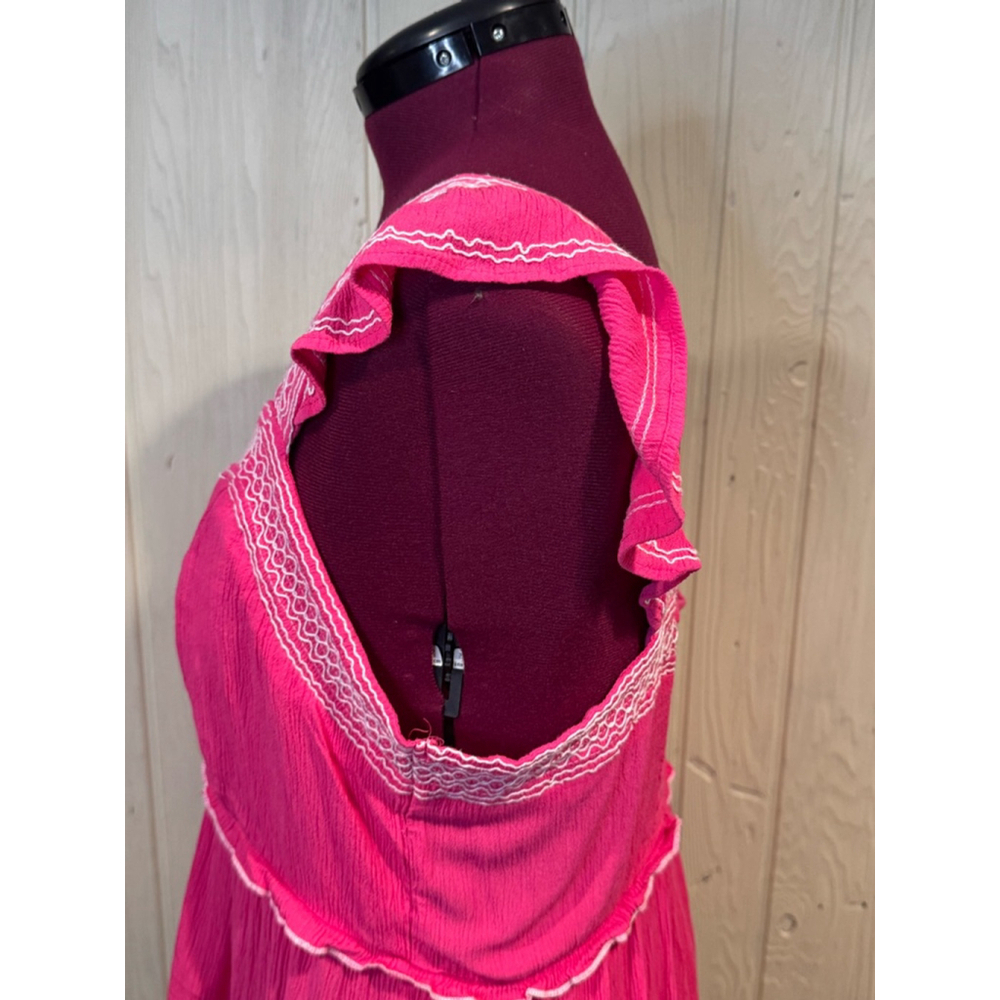 Torrid Babydoll Crinkle Gauze Embroidered Tiered Pink Top, Size 2/18-20 - Picture 4 of 10
